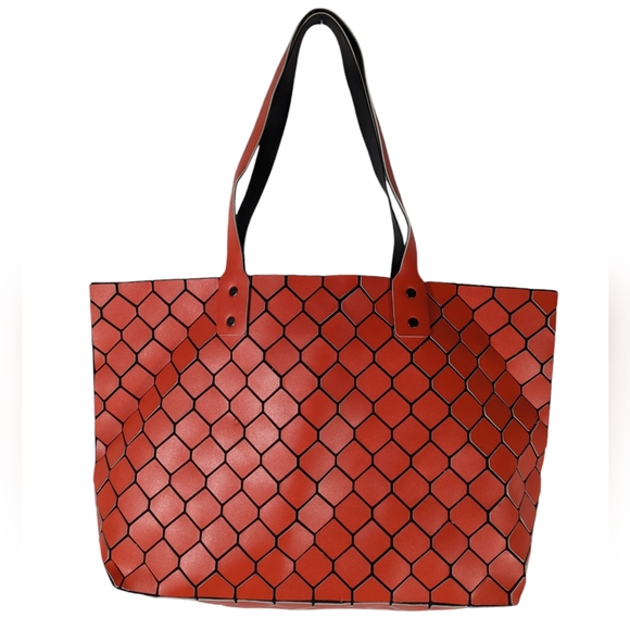 Patrizia Luca Handbags - Patrizia Luca Red Geometric Faux Leather Tote Bag Modern Art Pop Chic Purse
